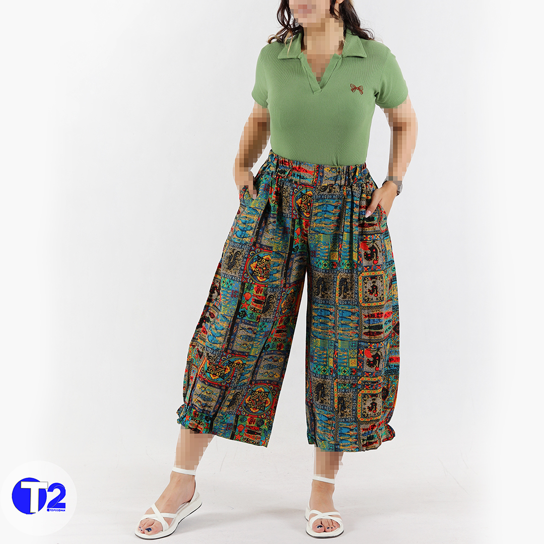 شلوار لینن چاپی پایین چین دار اتنا (3550)