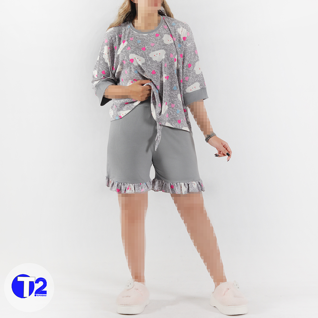ست فول باکسی  وشلوارک پایین چین ریپس قواره دار (3414)