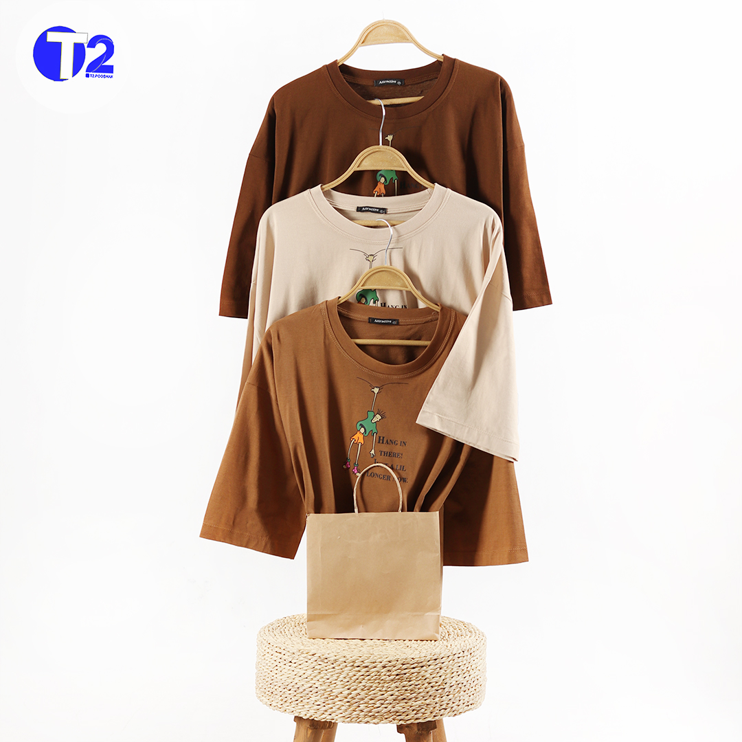 تیشرت فول باکسی آستین سه ربع هنگ (3492)