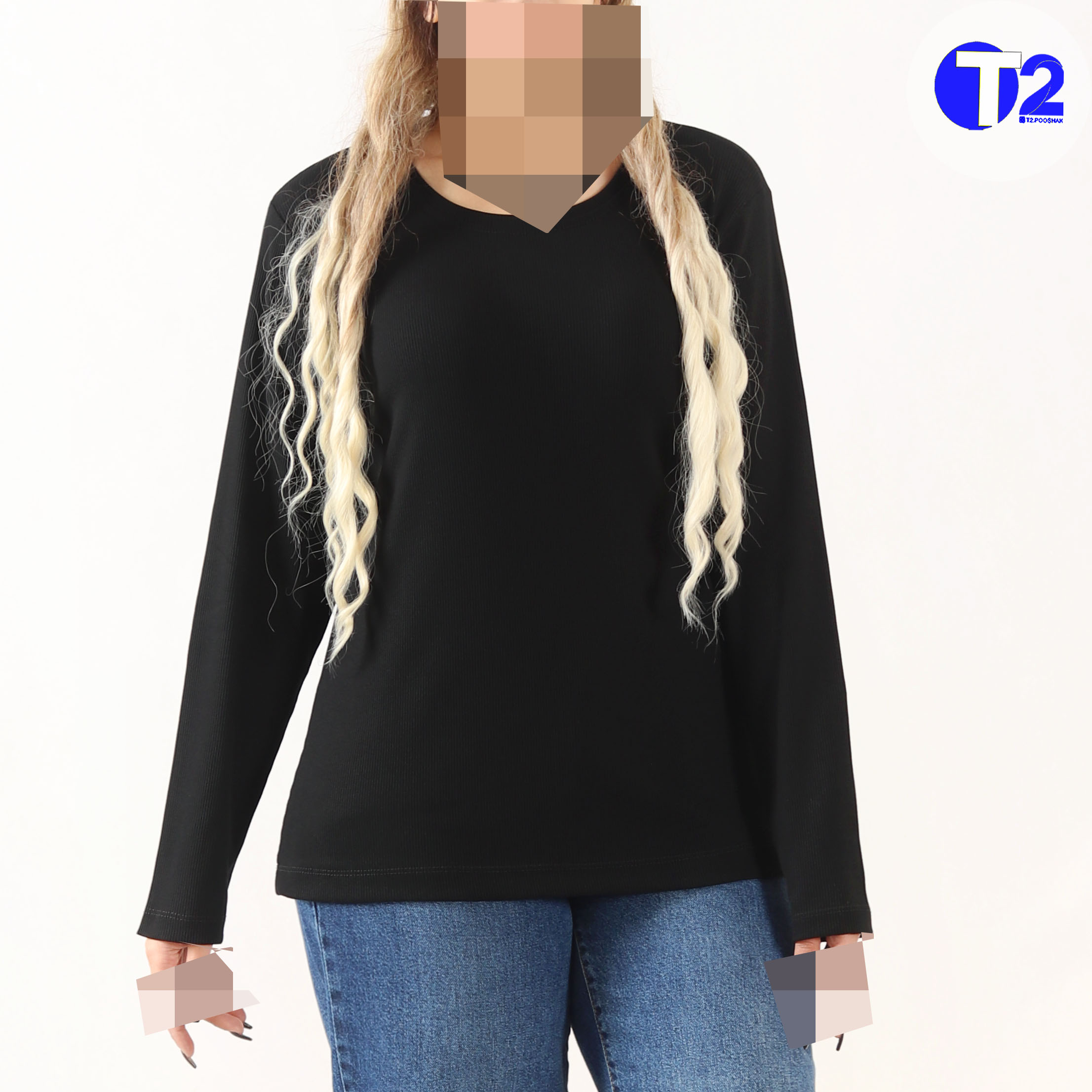 بلوز یقه گرد برشکا تک مشکی (3673)