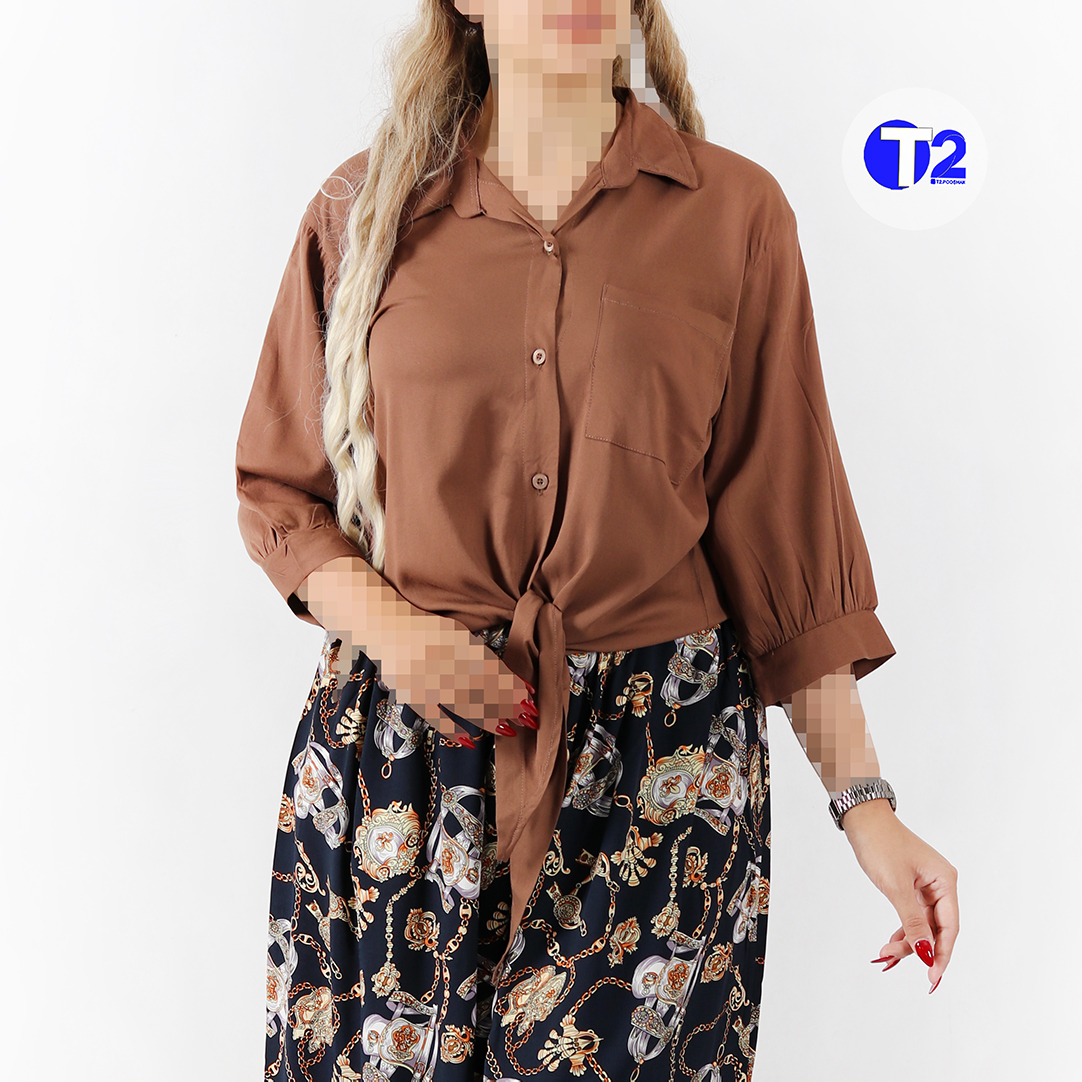 شومیز نخی پایین گره ساده پارچه وارداتی(3505)