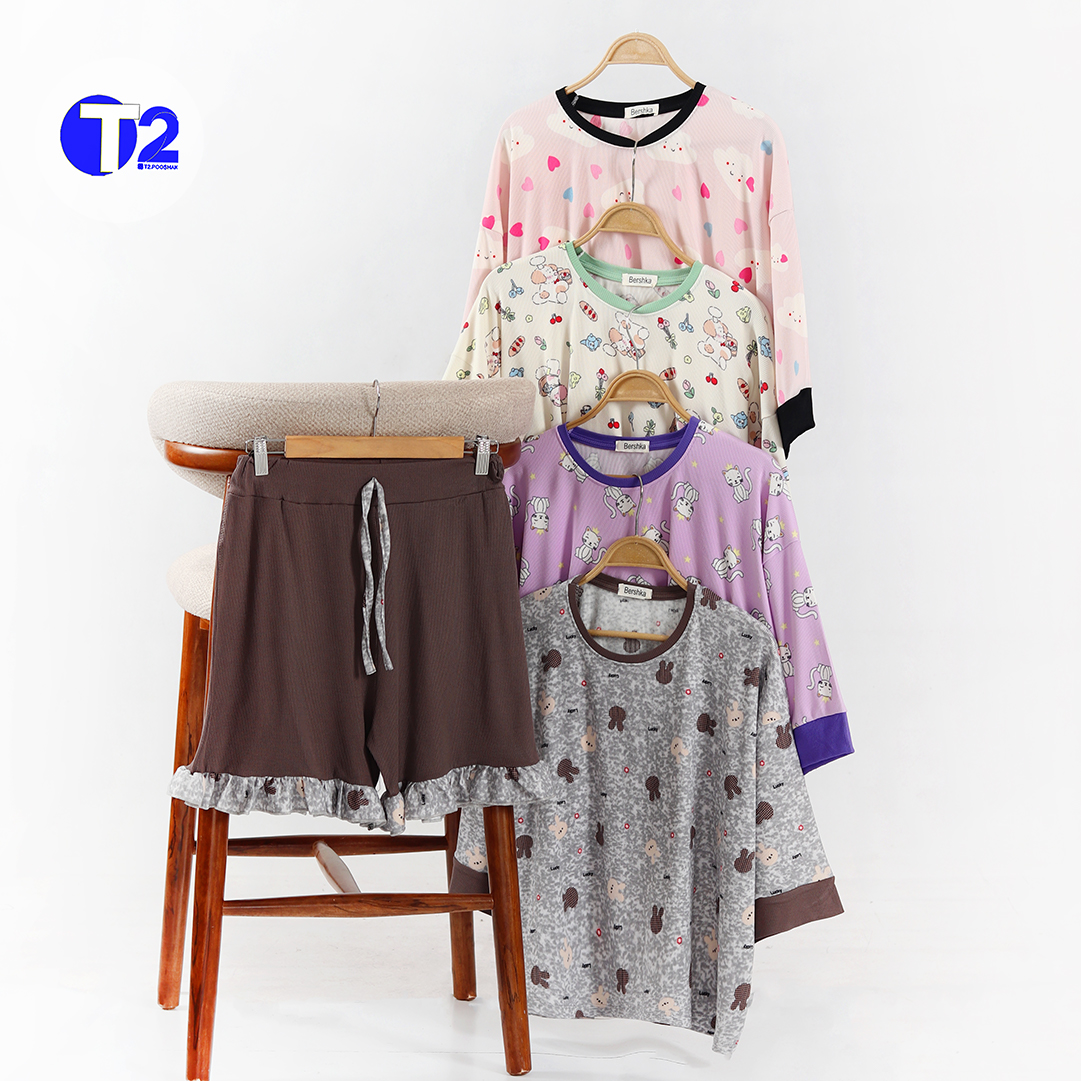 ست فول باکسی  وشلوارک پایین چین ریپس قواره دار (3414)