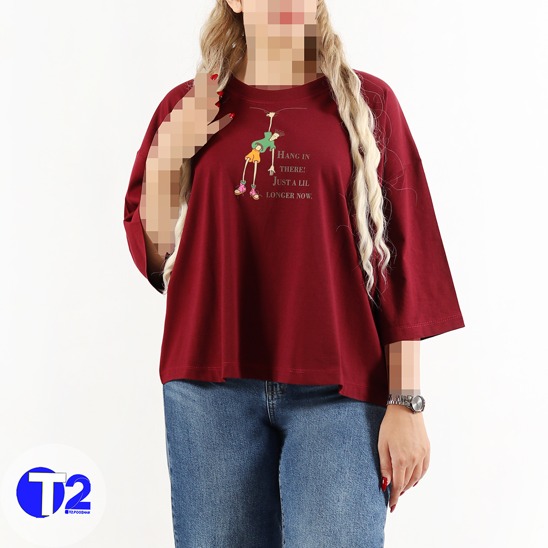 تیشرت فول باکسی آستین سه ربع هنگ (3492)