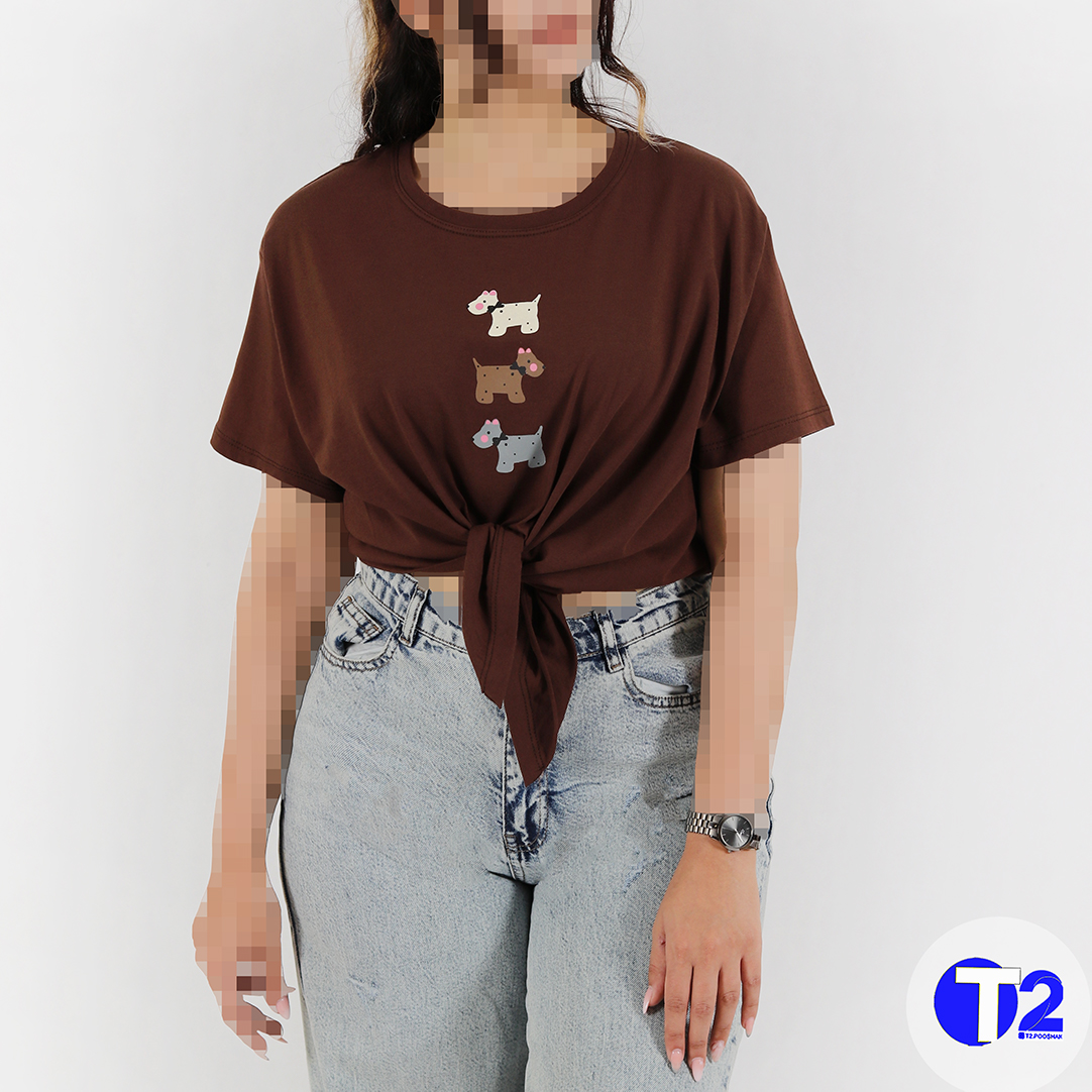 تیشرت پایین گره سگ خال دار (3557)
