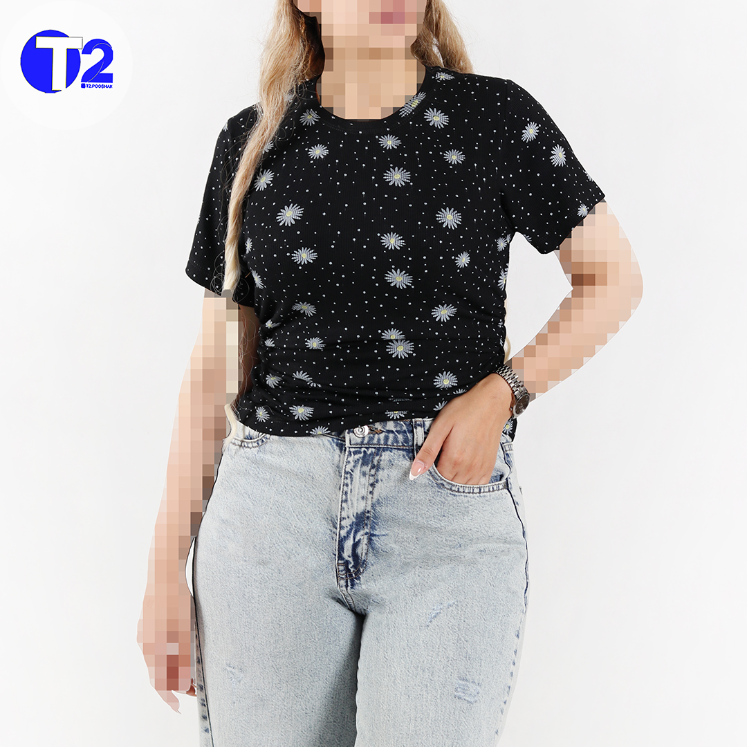 تیشرت کراپ بغل دراپه چاپی برشکا (3486)