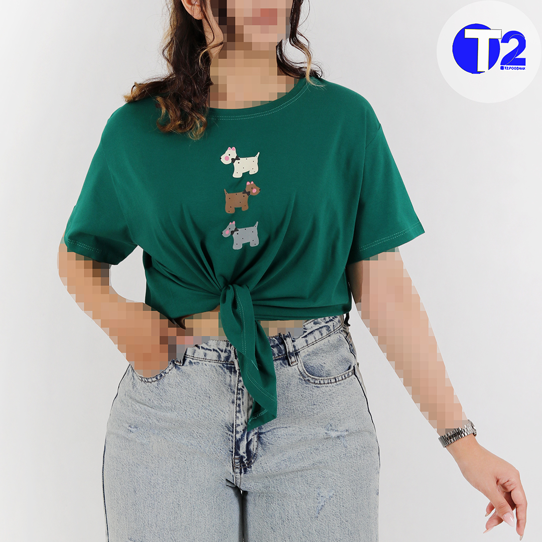 تیشرت پایین گره سگ خال دار (3557)