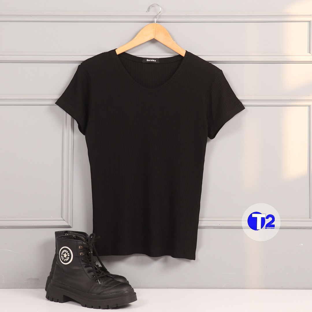 تیشرت تک مشکی کرکره  یقه هفت (3007)