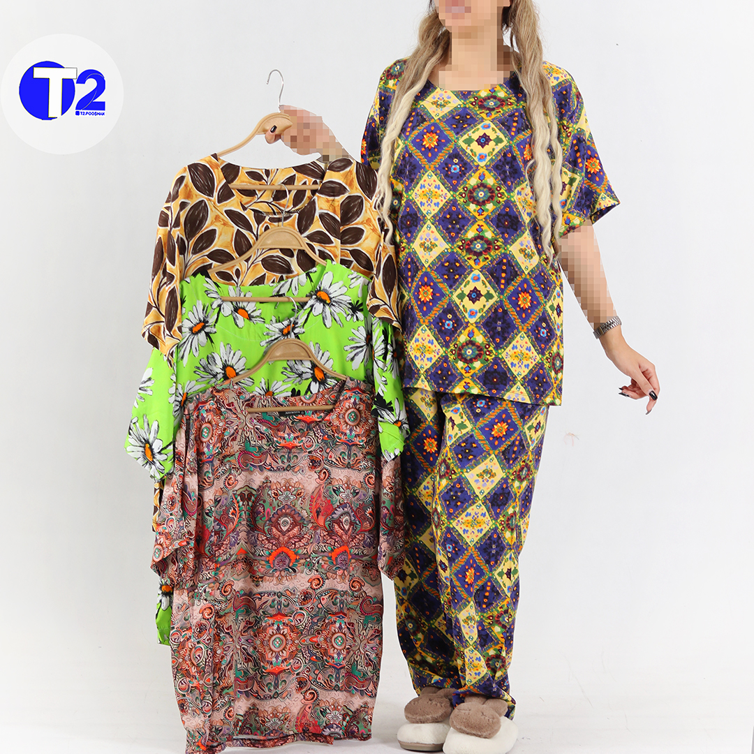 ست تیشرت وشلوار نخی قواره معمول (3447)