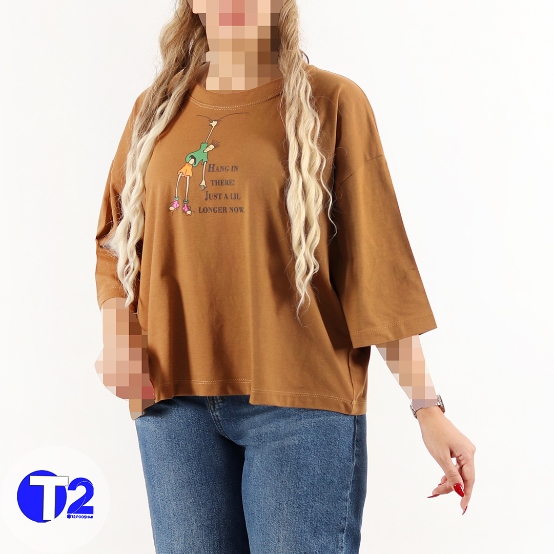 تیشرت فول باکسی آستین سه ربع هنگ (3492)
