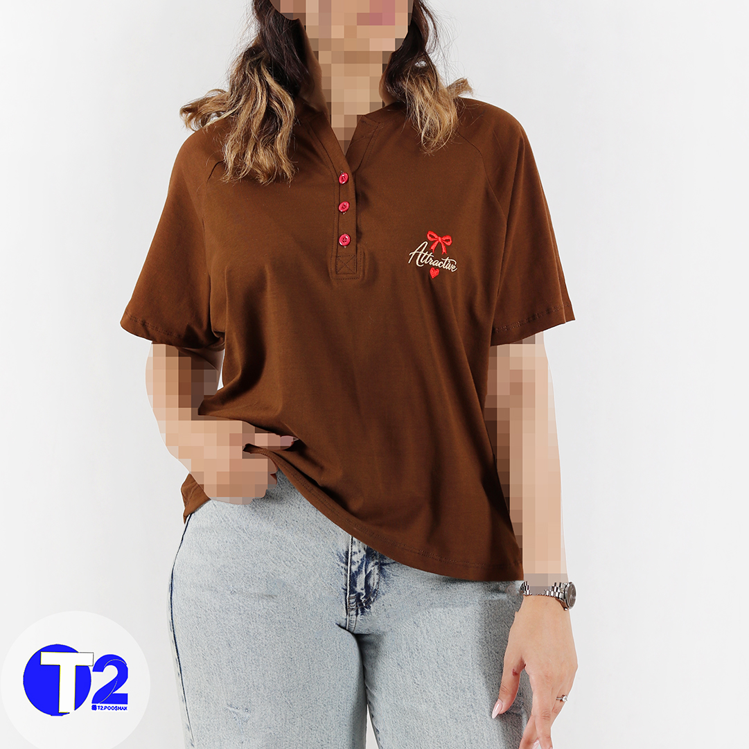 تیشرت یقه هنلی گلدوزی پاپیون اترکتیو(3546)