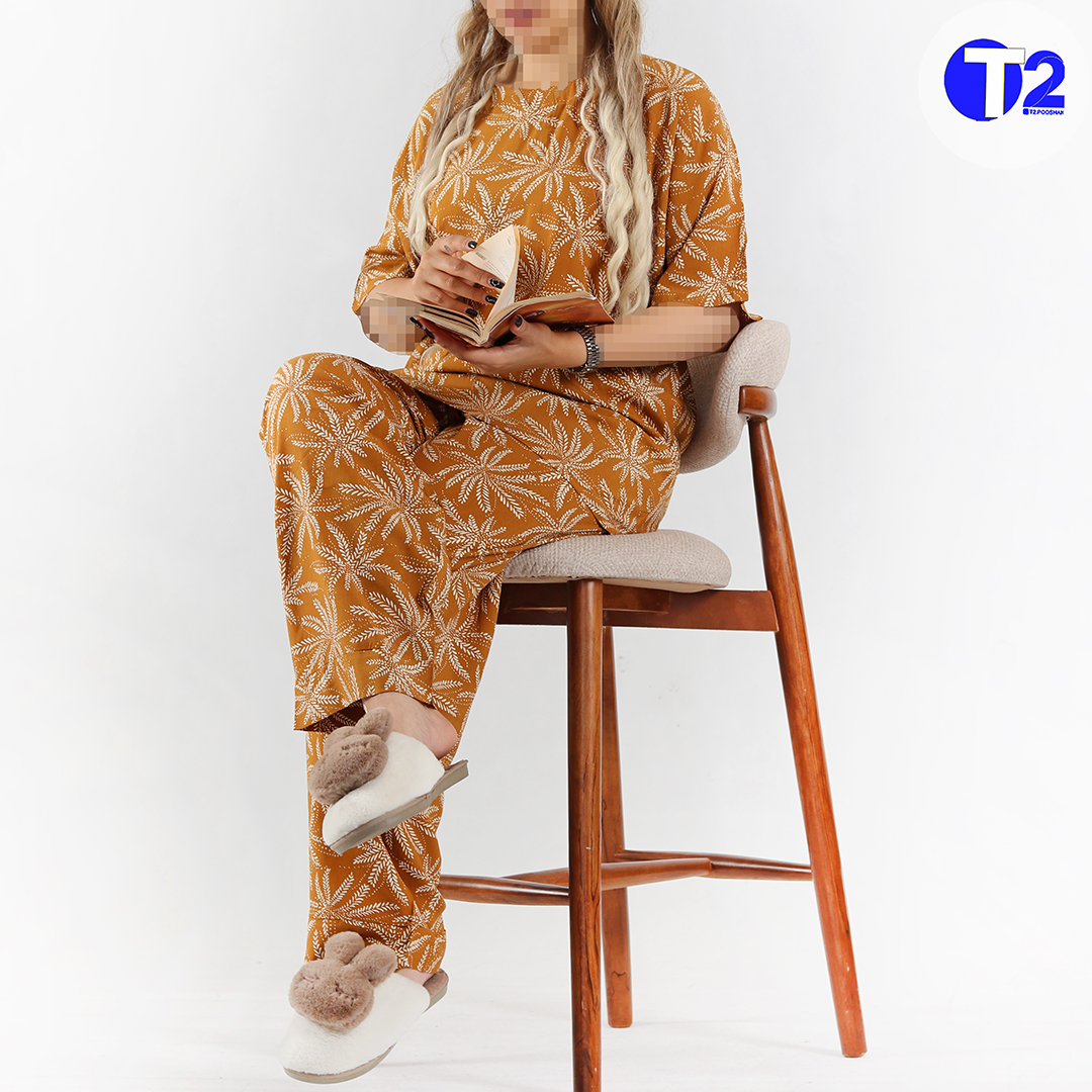 ست تیشرت وشلوار نخی قواره معمول (3447)