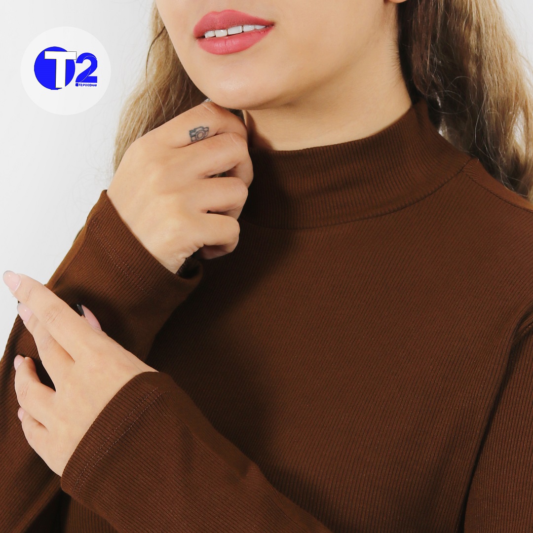 بلوز یقه ایستاده تک قهوه ای برشکا(3192)