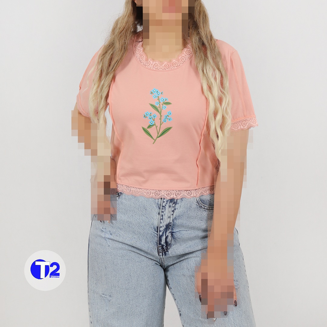 تیشرت  کراپ باکسی شکوفه آبی  گیپوری(3125)