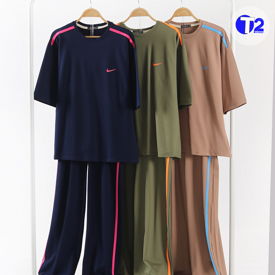 ست تیشرت وشلوار گلکسی نوار رنگی (3382)