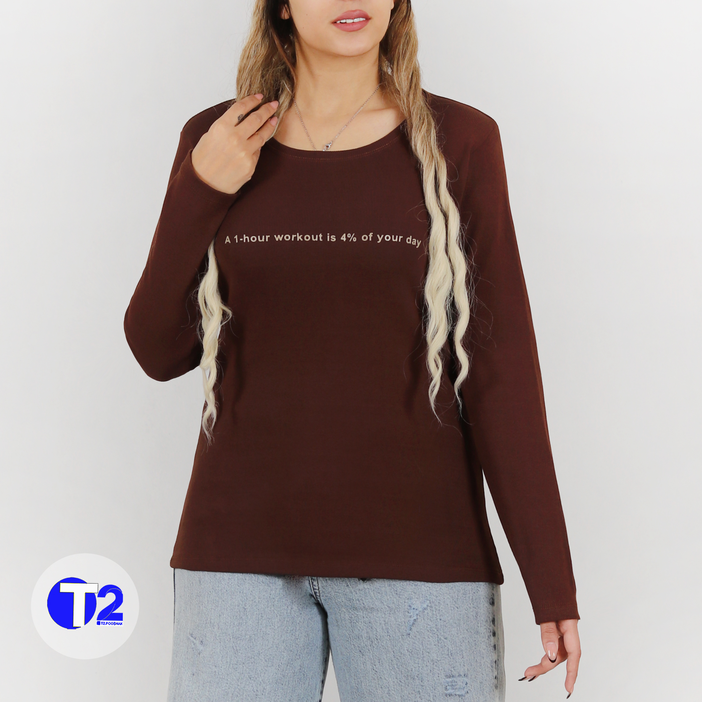 بلوز فانریپ پنبه یقه گرد چاپی یور دی (3189)