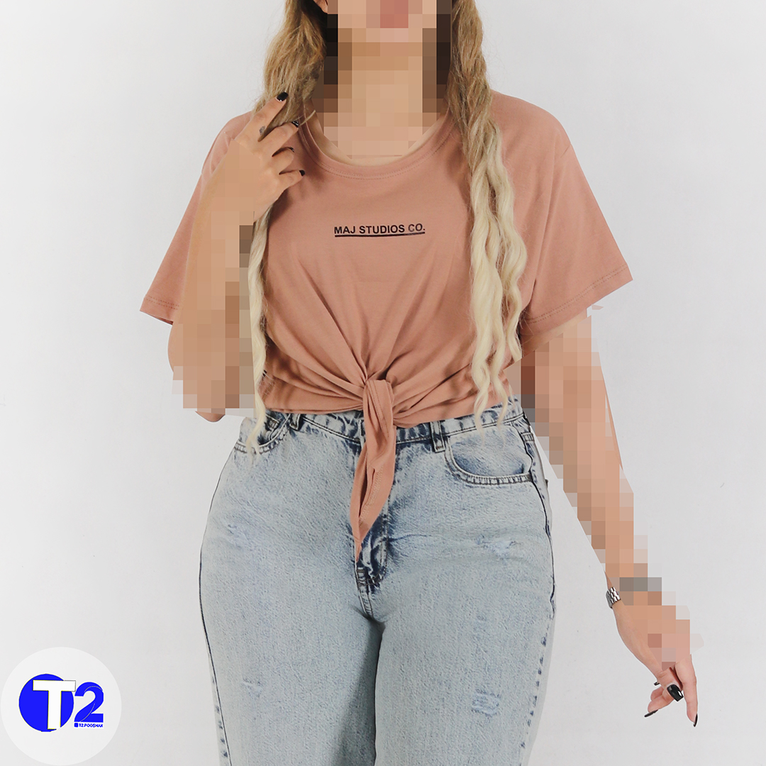 تیشرت پایین گره چاپ ماج (3413)
