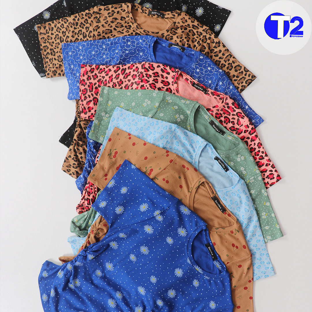 تیشرت کراپ بغل دراپه چاپی برشکا (3486)