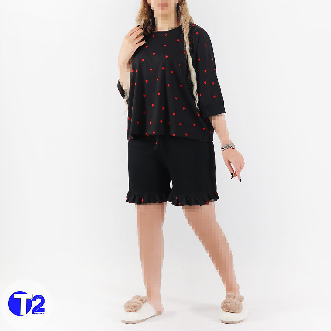 ست فول باکسی  وشلوارک پایین چین ریپس قواره دار (3414)
