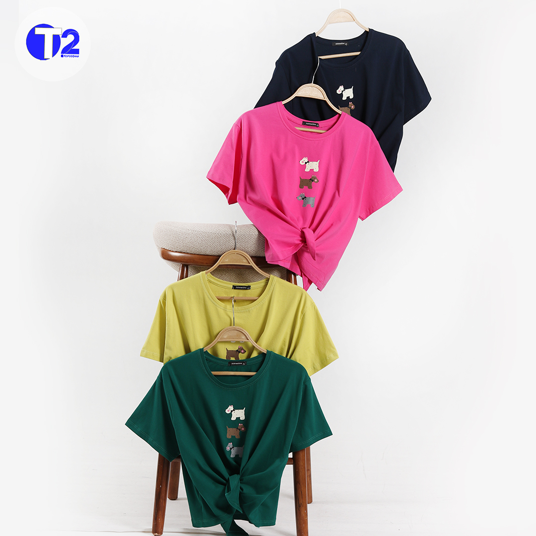 تیشرت پایین گره سگ خال دار (3557)