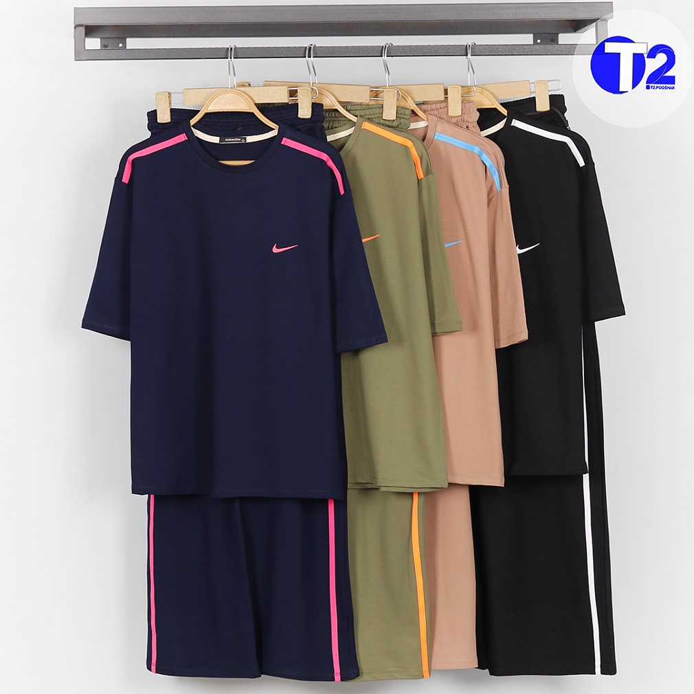 ست تیشرت وشلوار گلکسی نوار رنگی (3382)