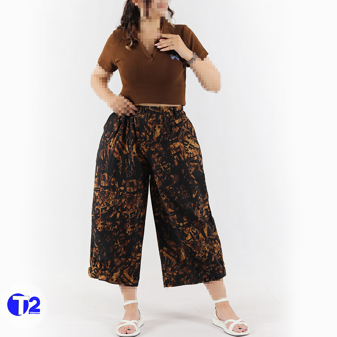 شلوار لینن چاپی پایین چین دار اتنا (3550)