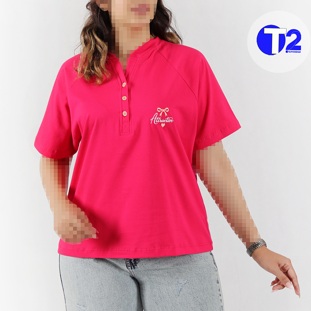 تیشرت یقه هنلی گلدوزی پاپیون اترکتیو(3546)