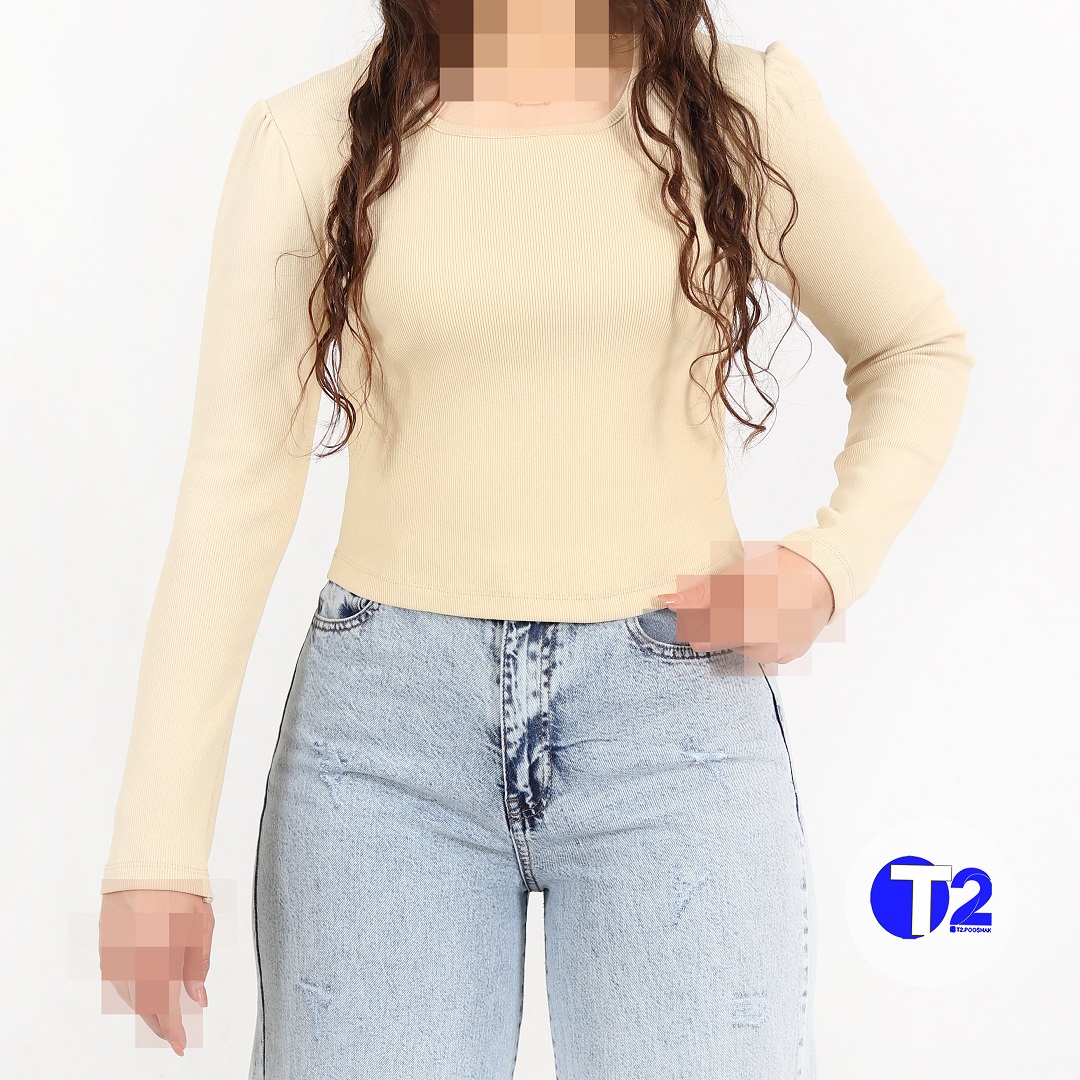 بلوز کراپ آستین پفکی سایز2 (3046)