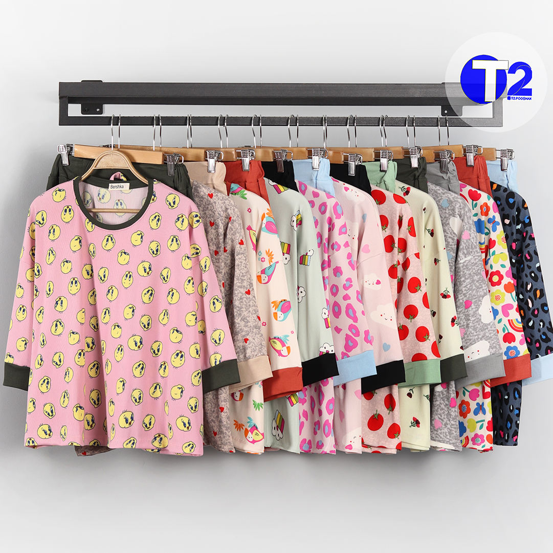 ست فول باکسی  وشلوارک پایین چین ریپس قواره دار (3414)