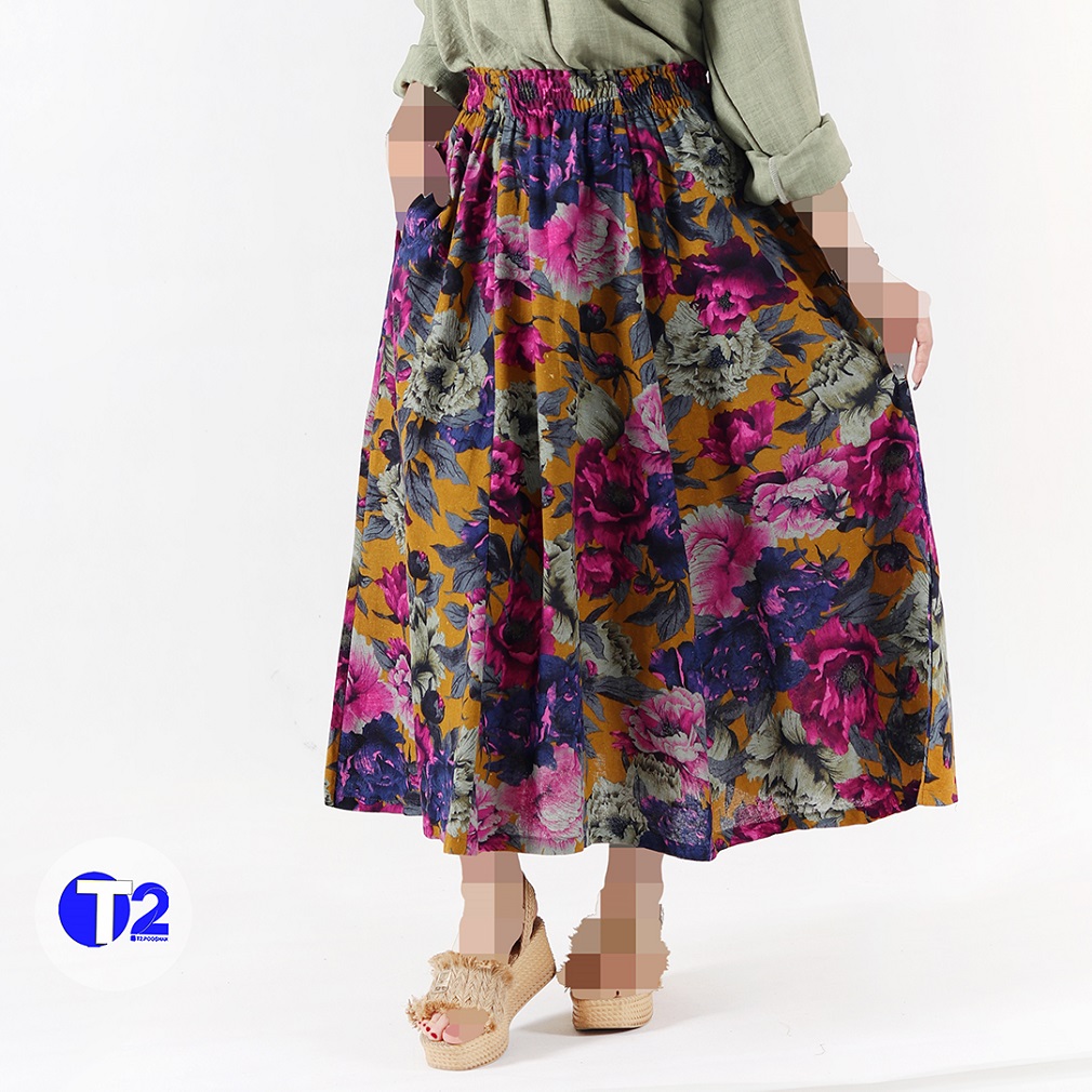 دامن کلوش لینن چاپی وارداتی (3365)
