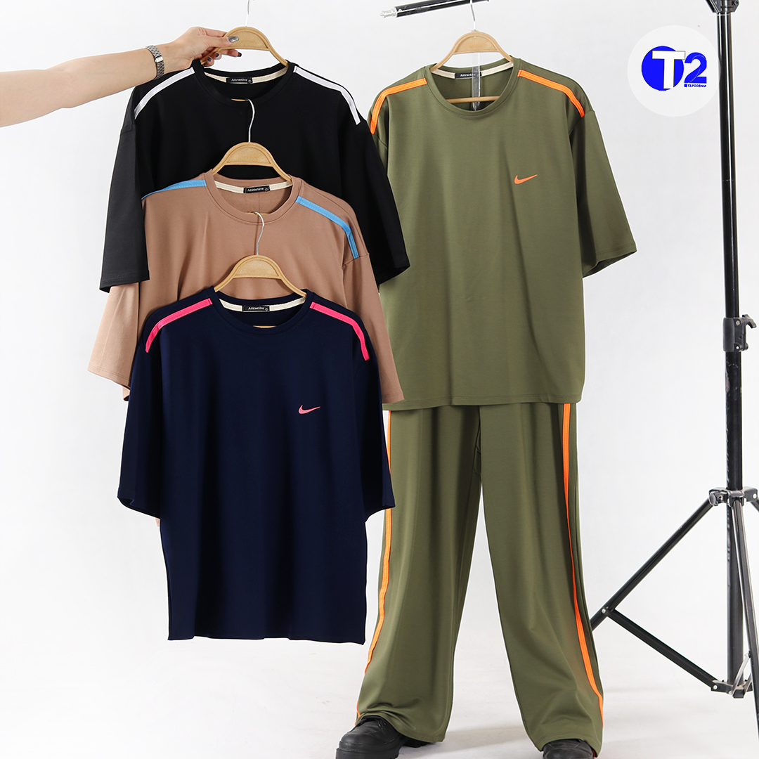 ست تیشرت وشلوار گلکسی نوار رنگی (3382)