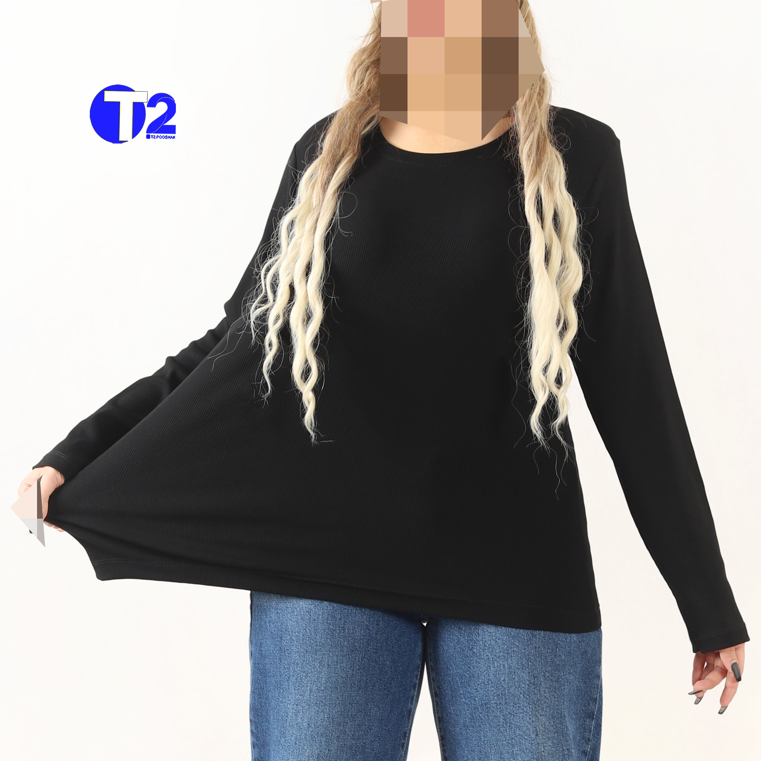 بلوز یقه گرد برشکا تک مشکی (3673)