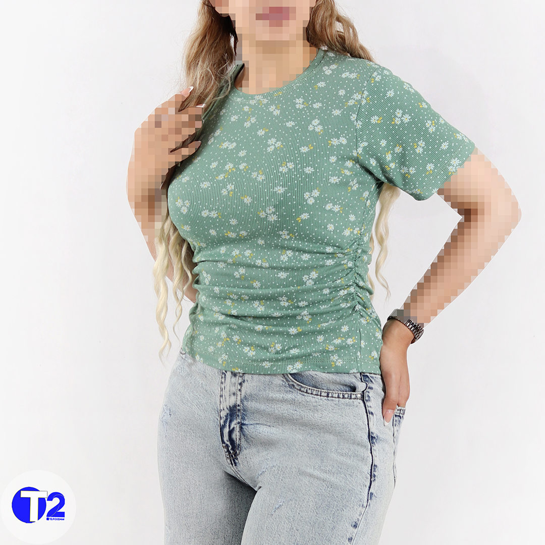 تیشرت کراپ بغل دراپه چاپی برشکا (3486)
