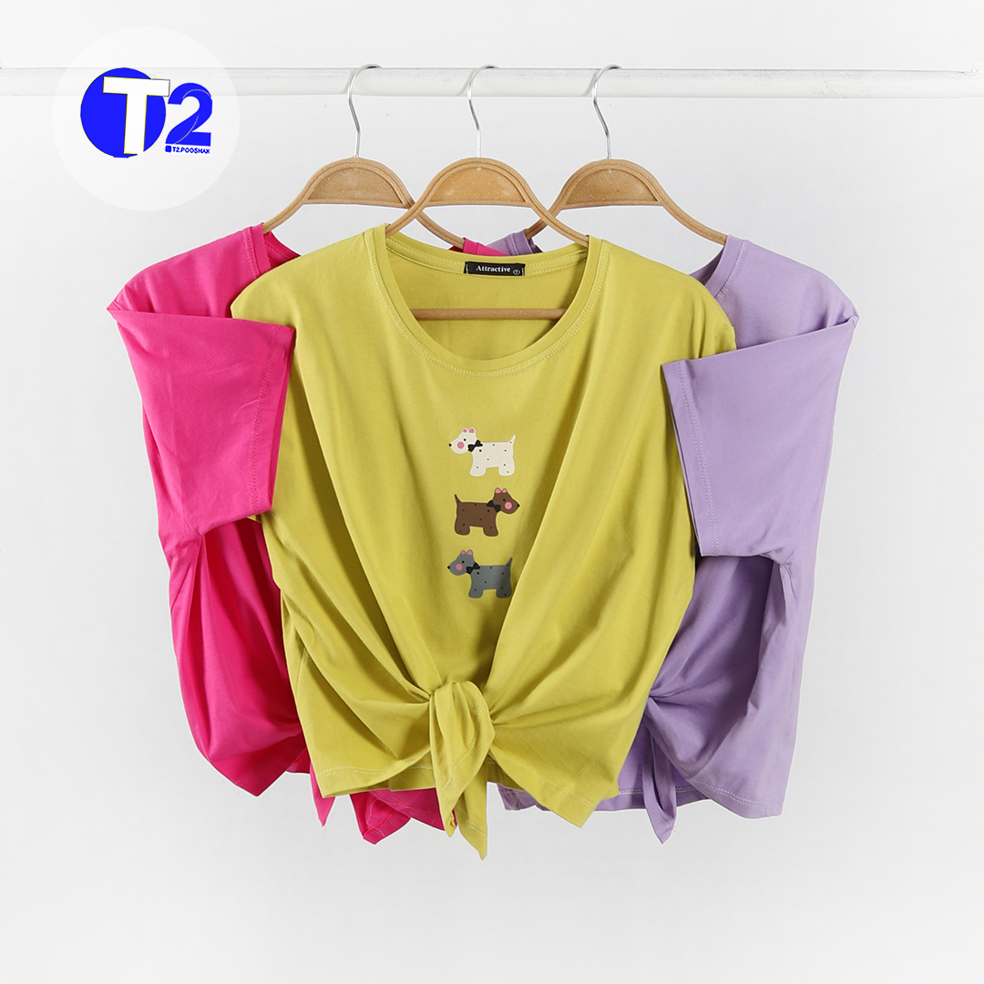تیشرت پایین گره سگ خال دار (3557)