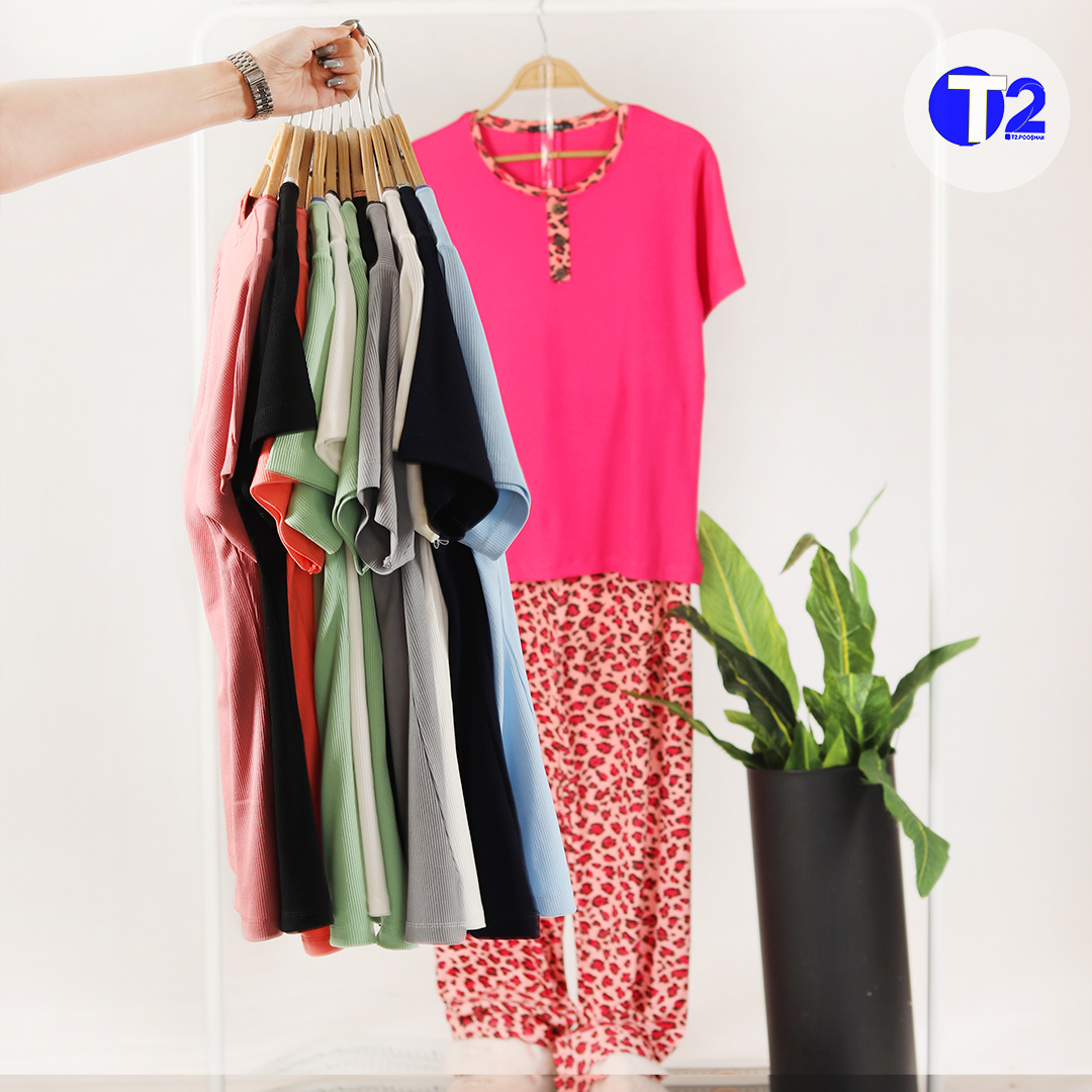 ست تیشرت وشلوار ترکیبی برشکا  طرحدار(3385)