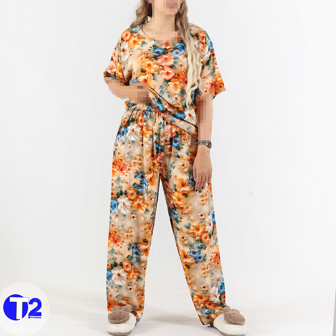 ست تیشرت وشلوار نخی قواره معمول (3447)