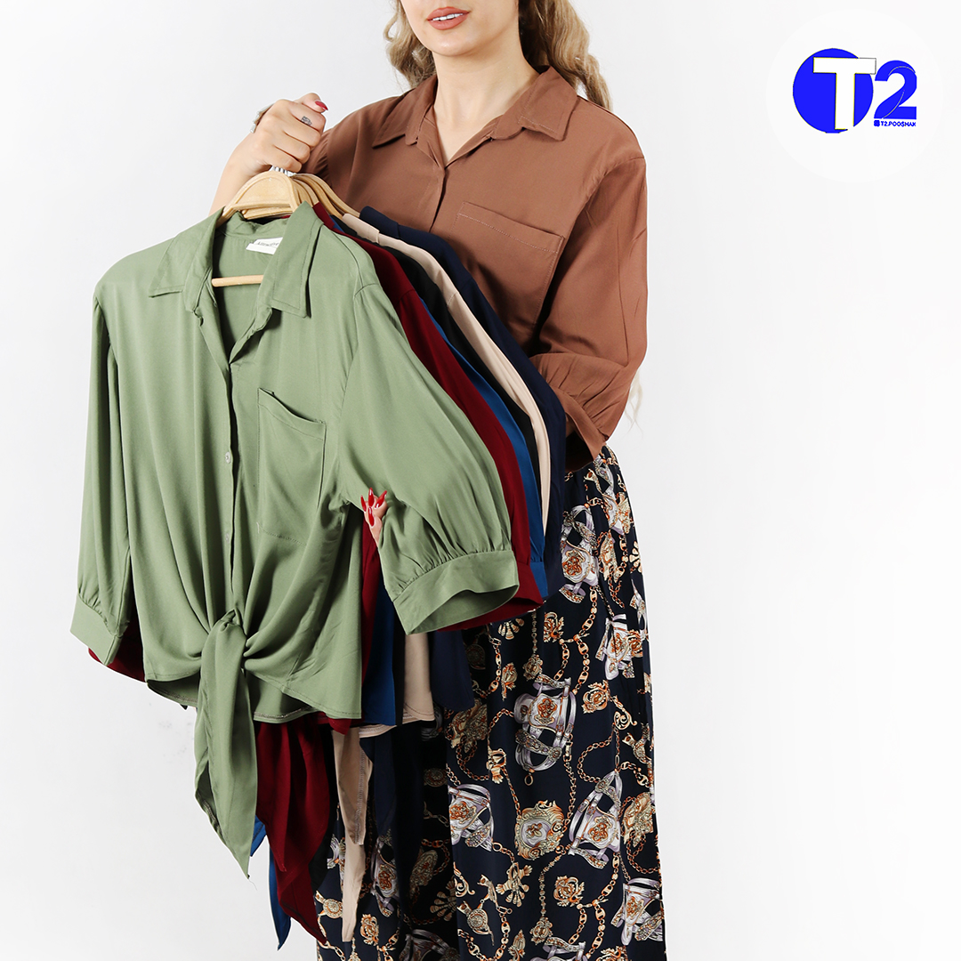 شومیز نخی پایین گره ساده پارچه وارداتی(3505)