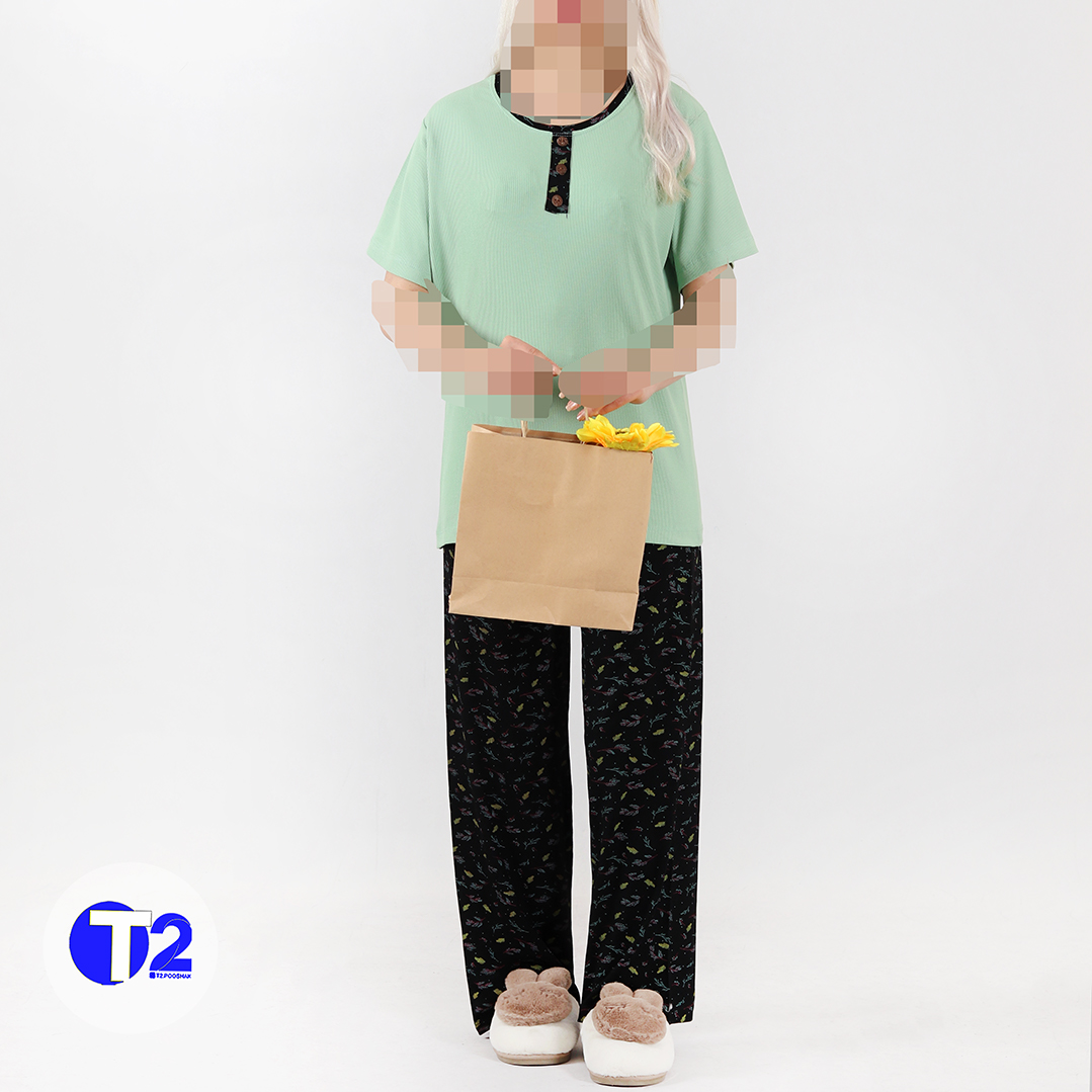 ست تیشرت وشلوار ترکیبی برشکا  طرحدار(3385)