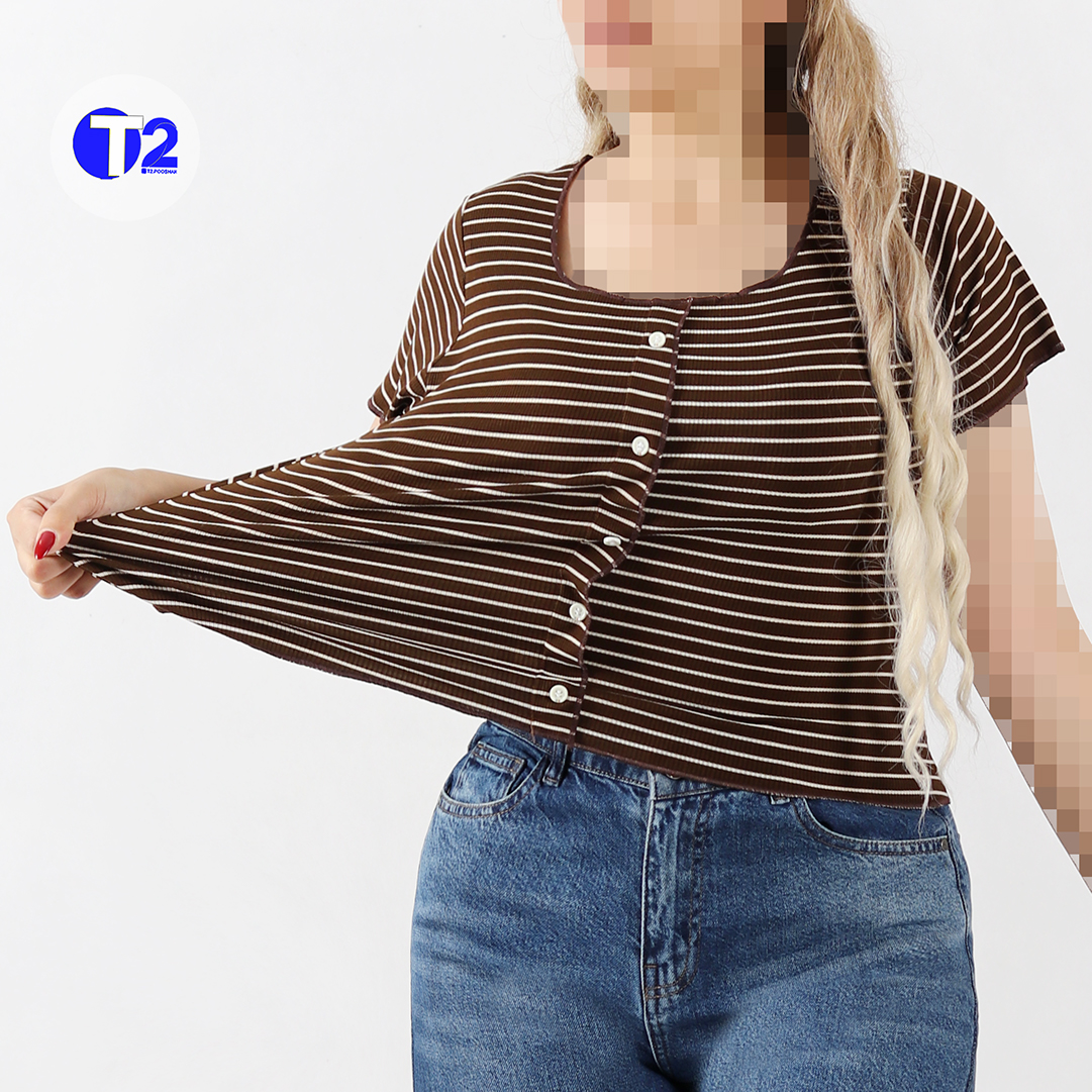 تیشرت کراپ رینگی ژورخورده برشکا پک 5 عددی-یک رنگ تکرار(3501)