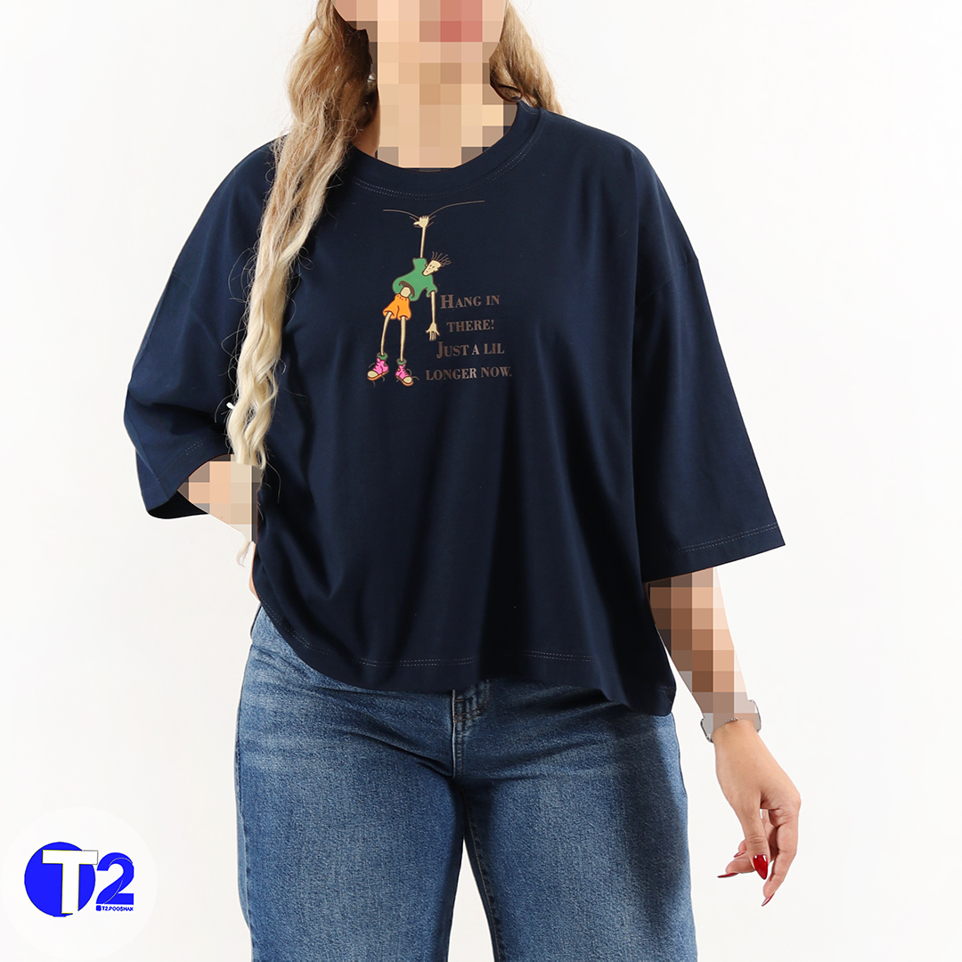 تیشرت فول باکسی آستین سه ربع هنگ (3492)