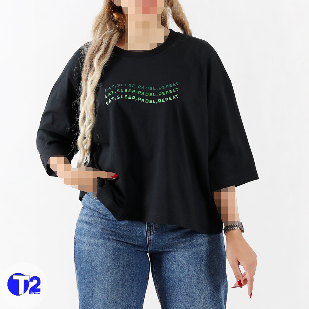 تیشرت فول باکسی  آستین سه ربع پادل(3491)