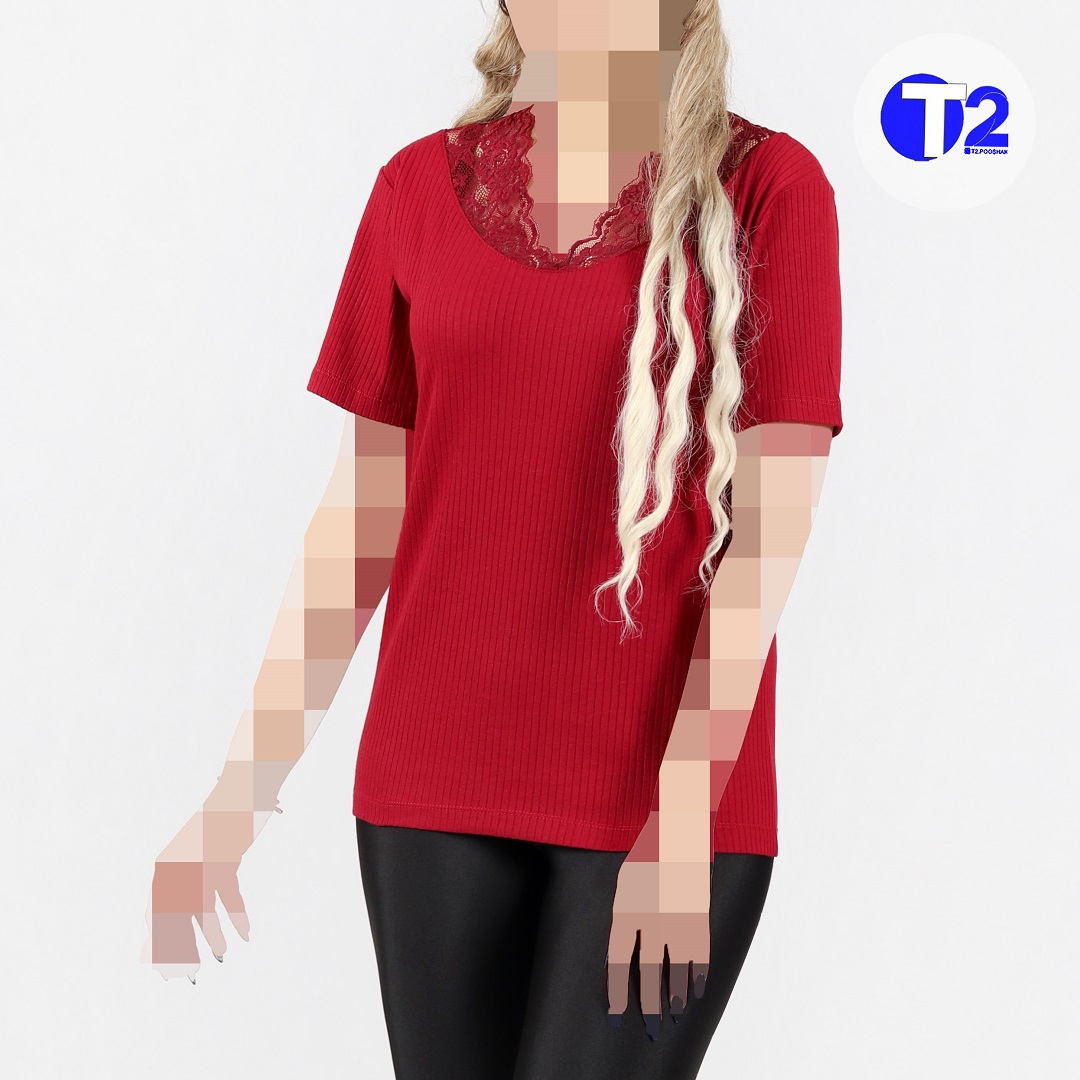 تیشرت کرکره یقه هفت گیپوردار(3273)