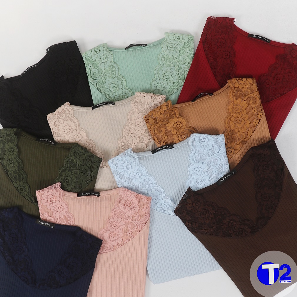 تیشرت کرکره یقه هفت گیپوردار(3273)