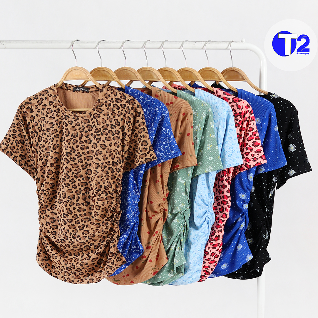 تیشرت کراپ بغل دراپه چاپی برشکا (3486)