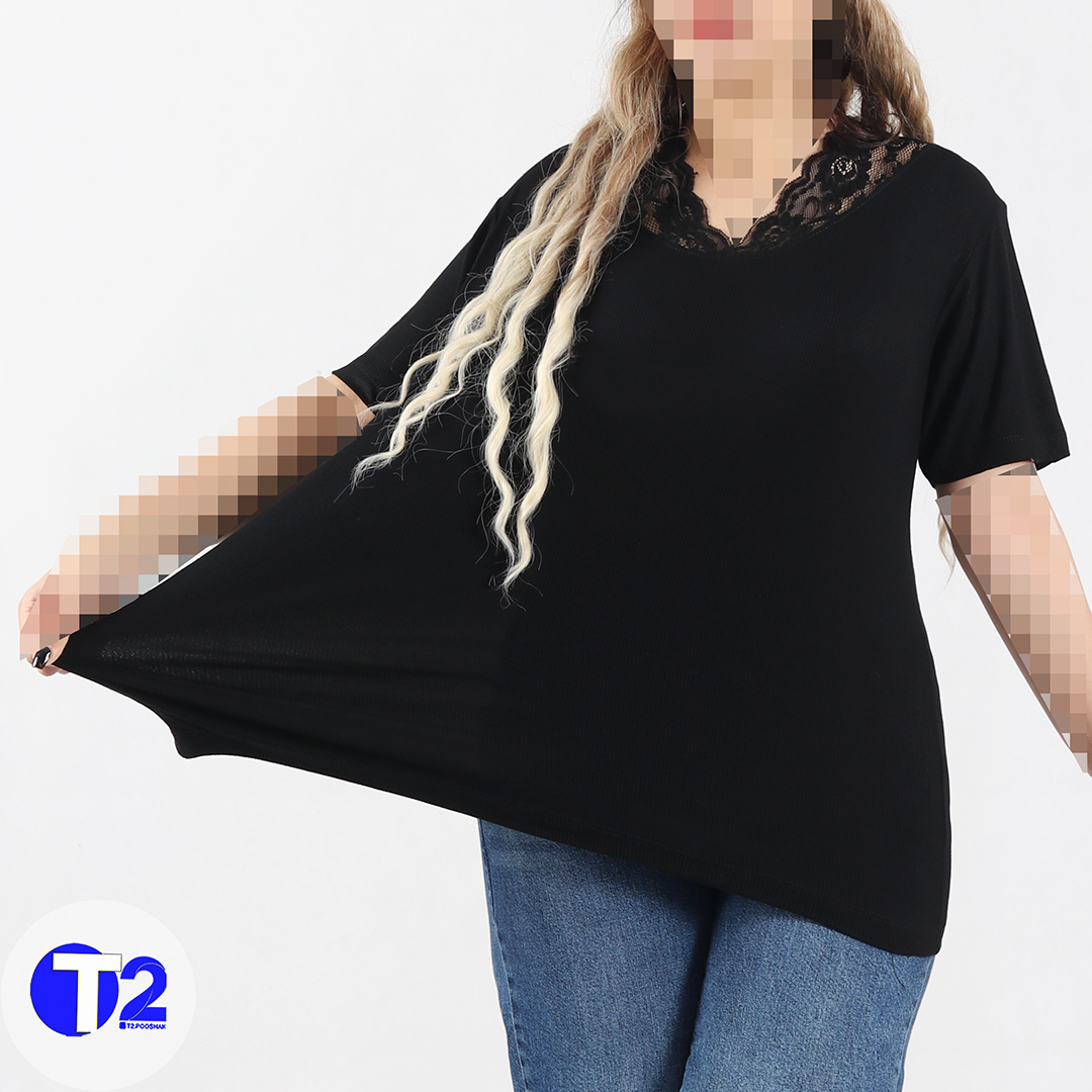 تیشرت یقه گیپوری تک مشکی برشکا (3403)