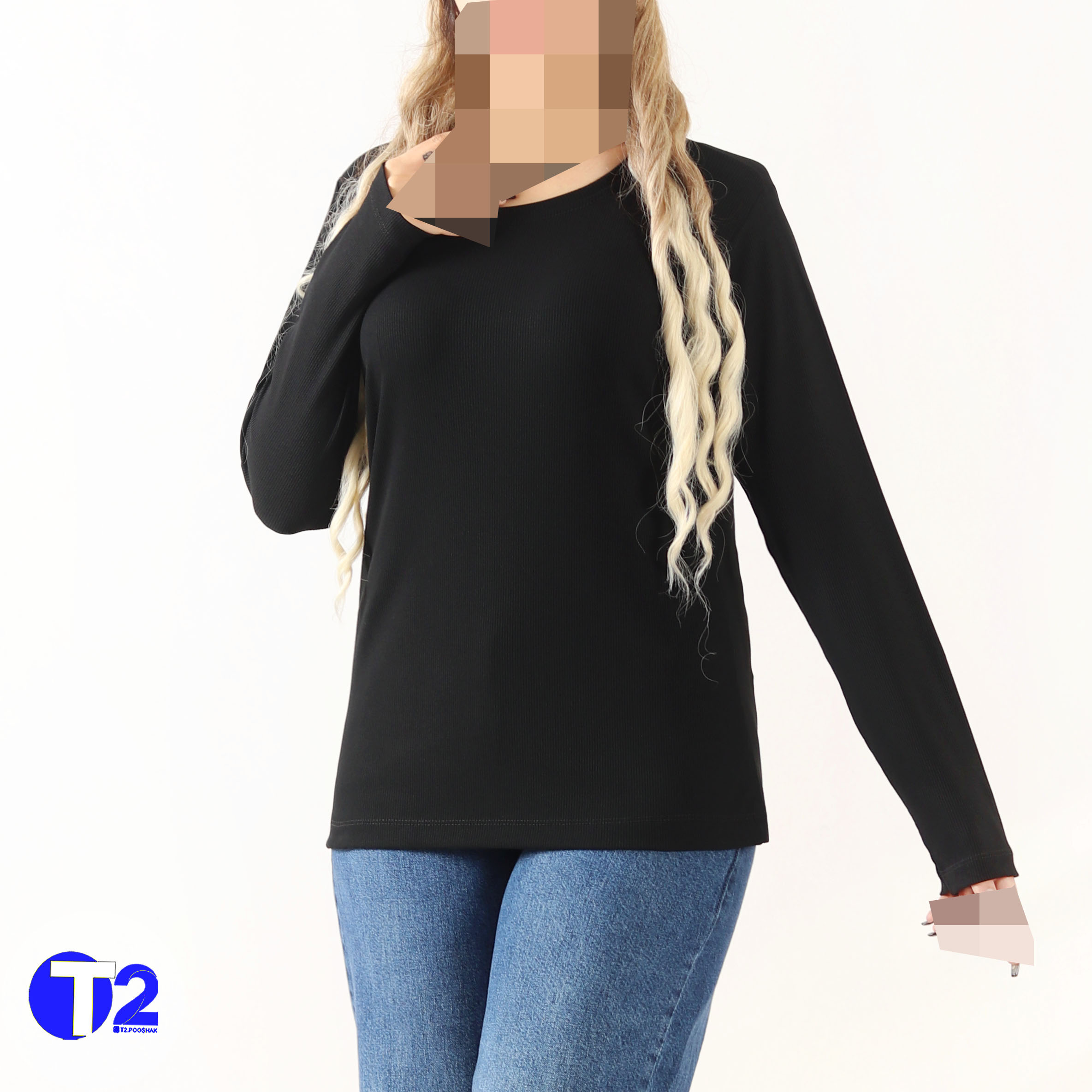 بلوز یقه گرد برشکا تک مشکی (3673)