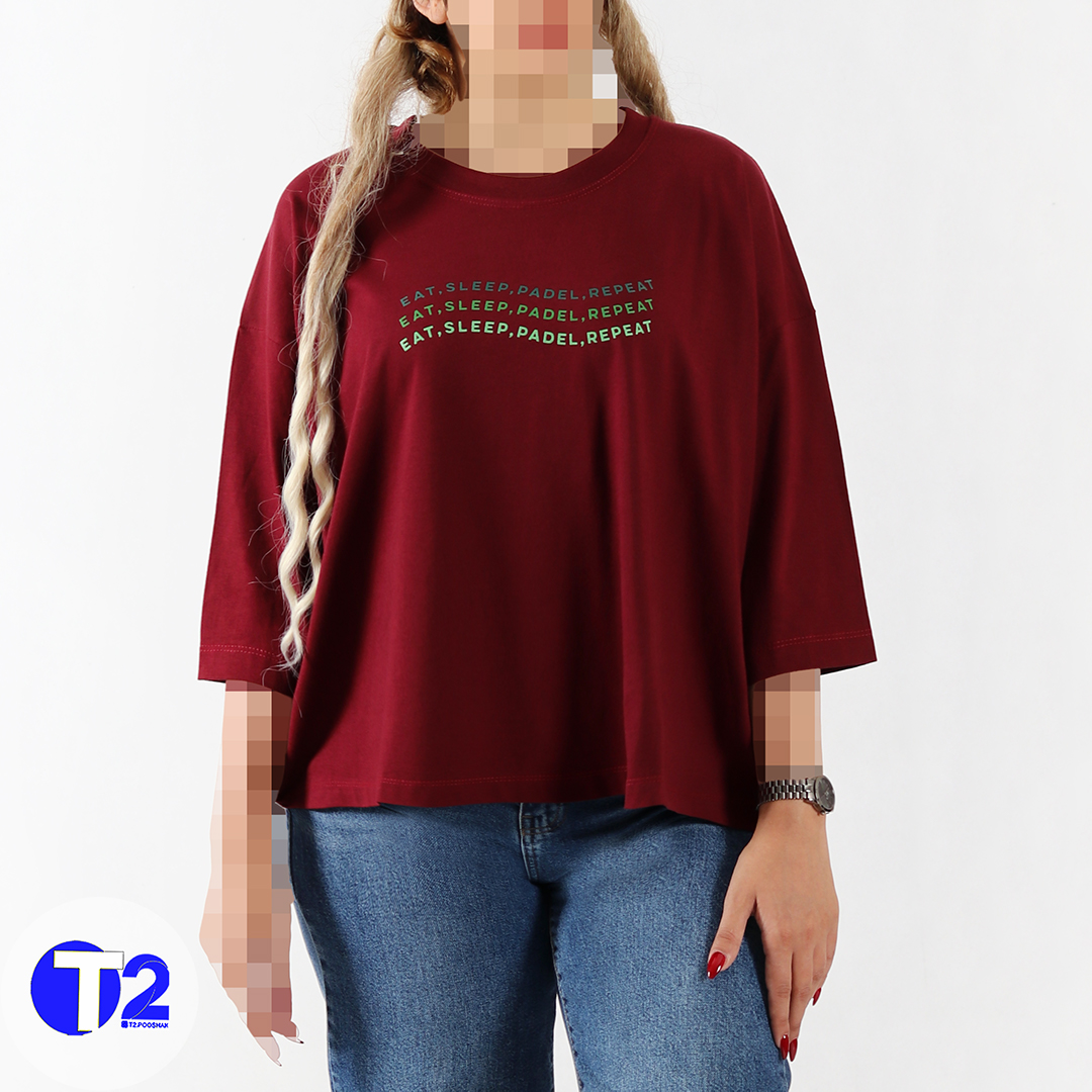 تیشرت فول باکسی  آستین سه ربع پادل(3491)