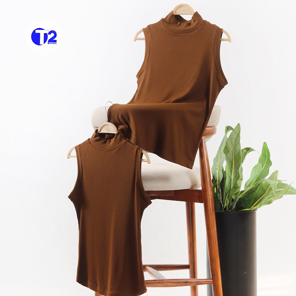 تاپ یقه ایستاده تک قهوه ای  برشکا(3170)