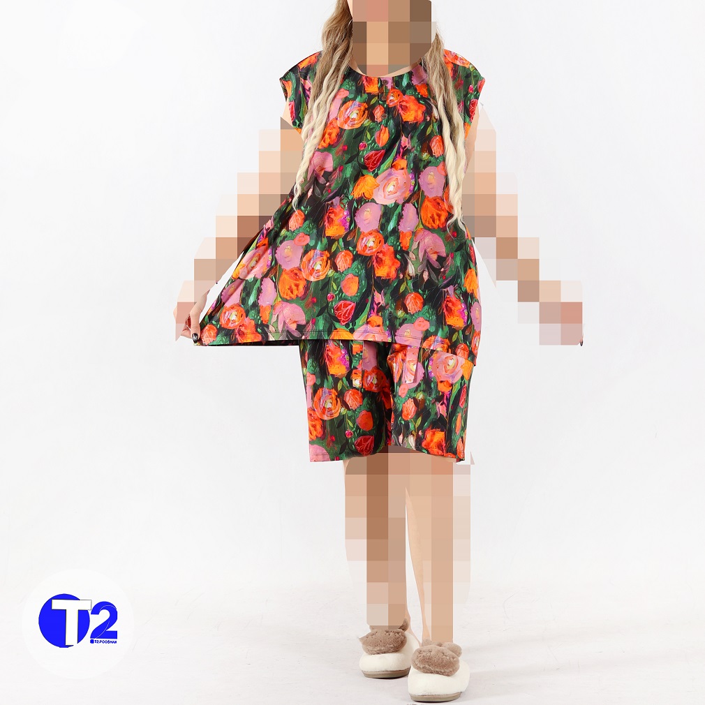 ست کات دکمه دار وشلوارک نخی سه بعدی (3294)