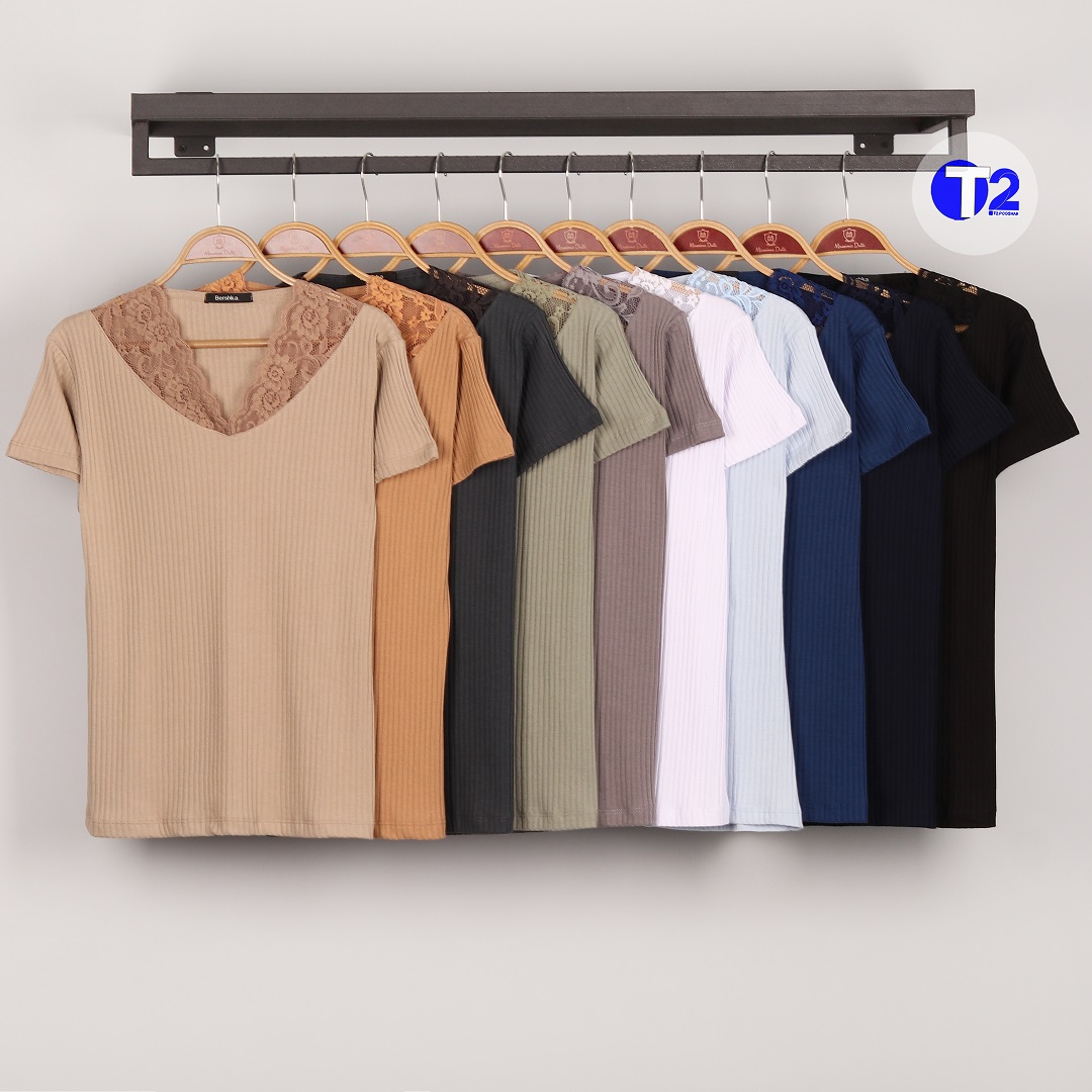 تیشرت یقه گیپوری کرکره ده رنگ (2862)