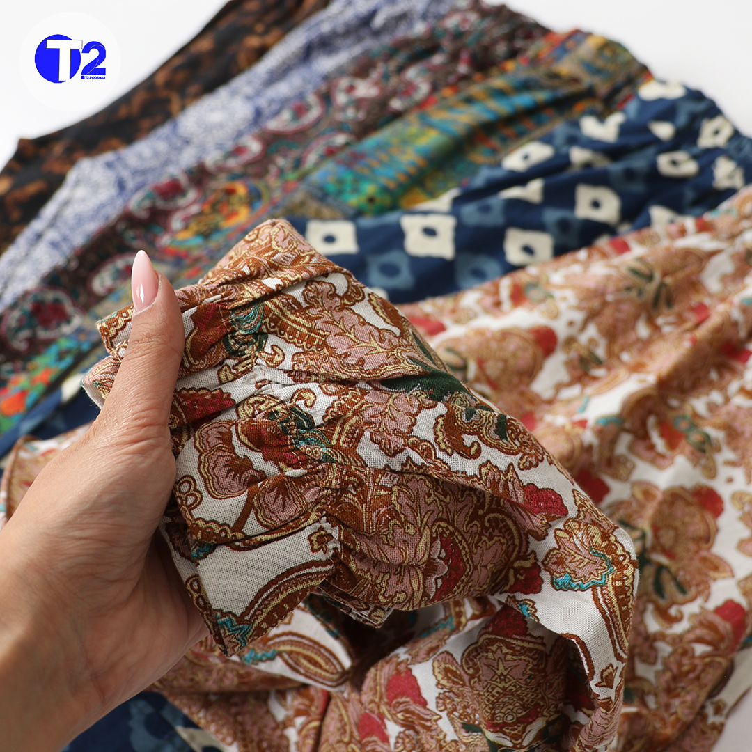شلوار لینن چاپی پایین چین دار اتنا (3550)